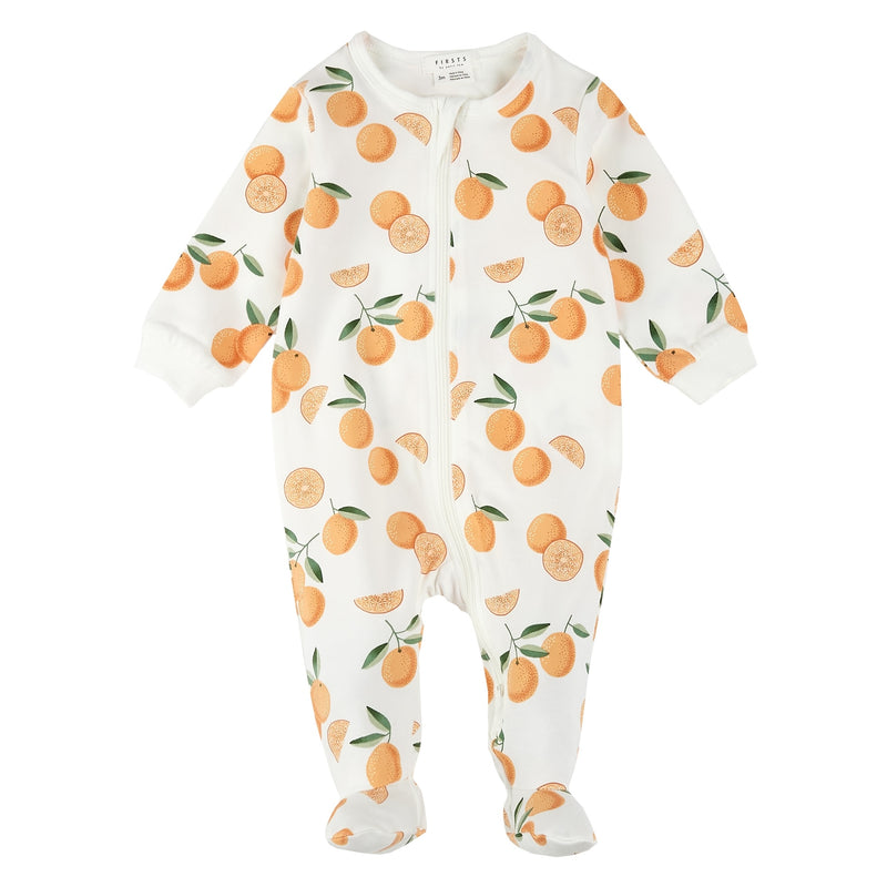 Petit Lem Orange Print on Off White Footed Sleeper