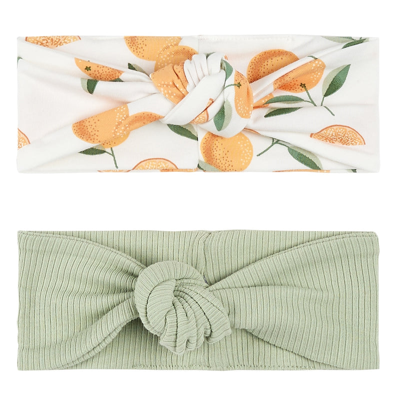 Petit Lem Sage Green & Orange Print Headbands