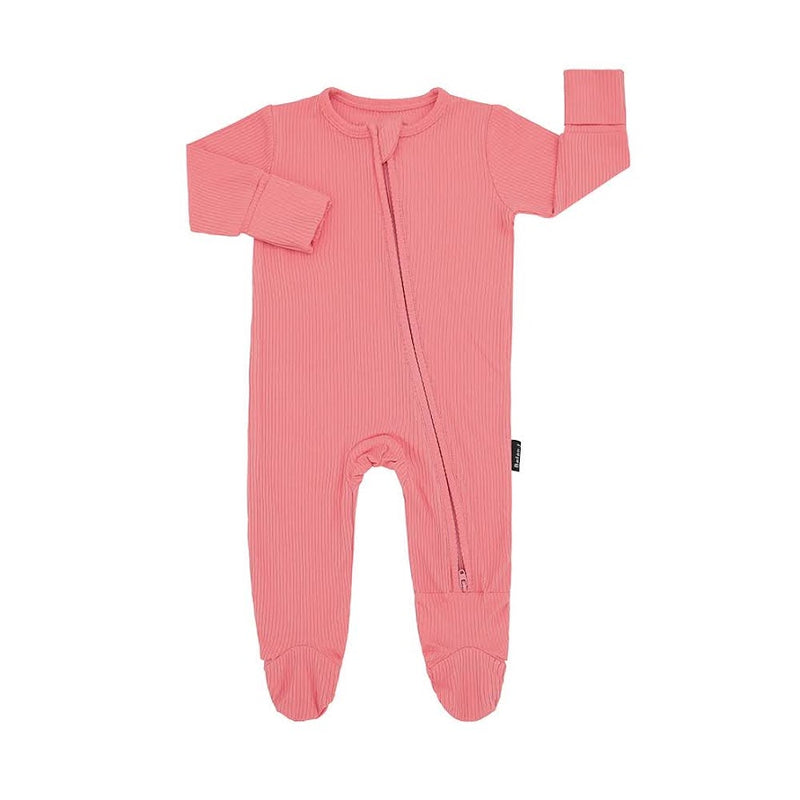 Belan J Footed Zipper Sleeper Candy Pink In Ribbed Bamboo