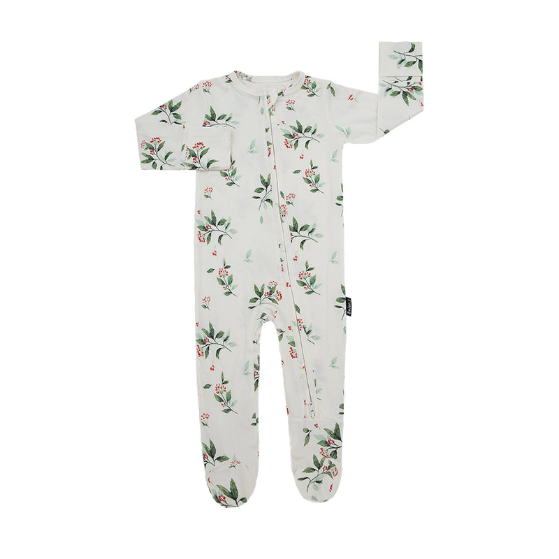 Belan J Footed Zipper Sleeper Holly Berries FINAL SALE