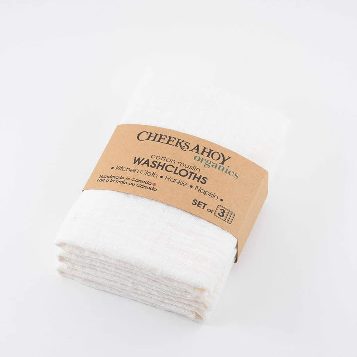 Cheeks Ahoy Organic Cotton Muslin Washcloth • Kitchen Cloth • Hankie • Napkin