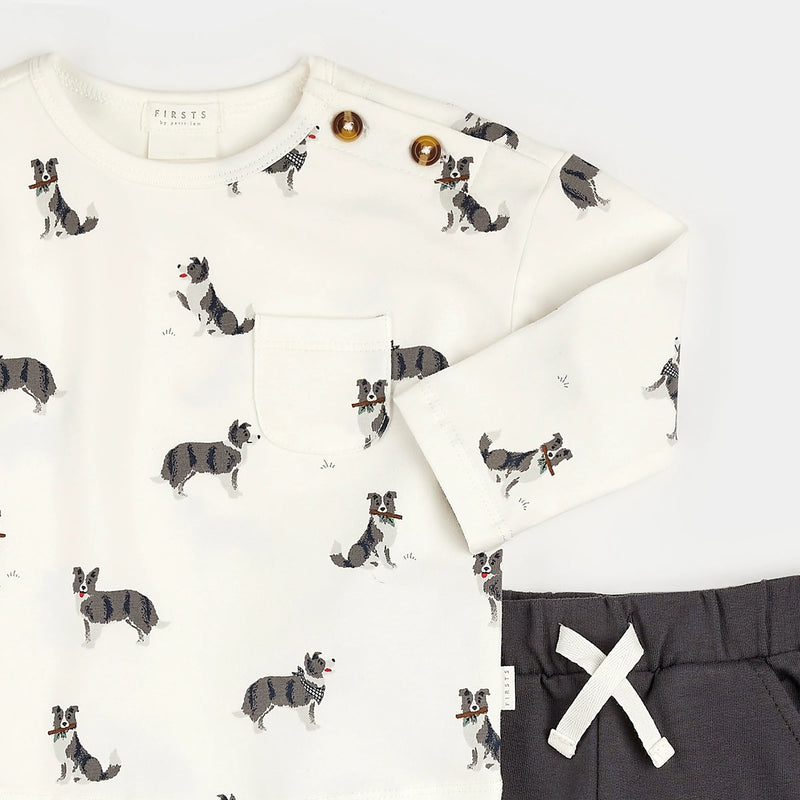 Petit Lem Australian Shepard Print Outfit Set