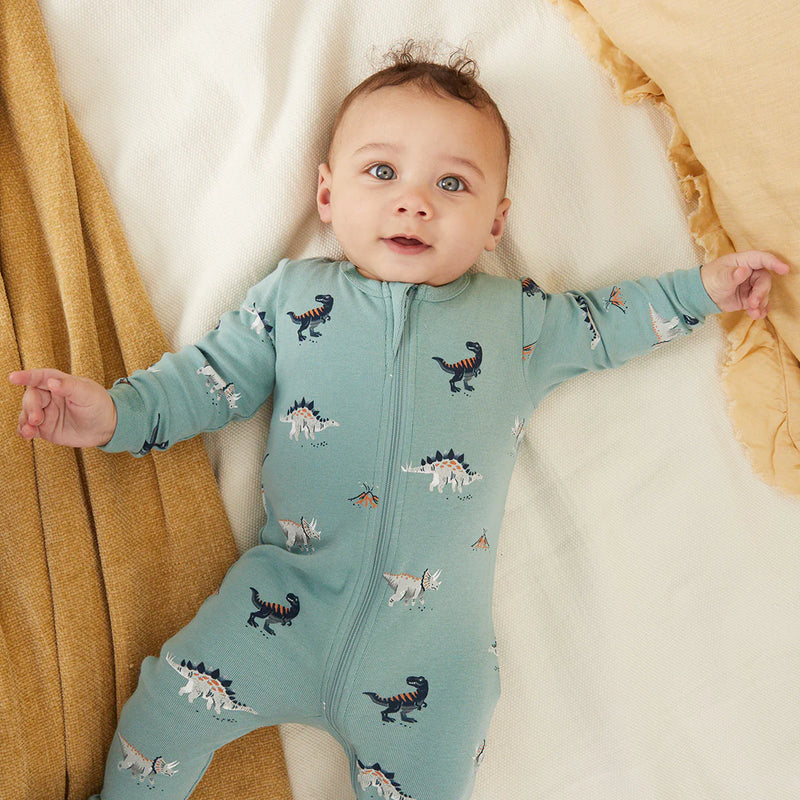 Petit Lem Dinosaur Print on Tidal Wave Footed Sleeper