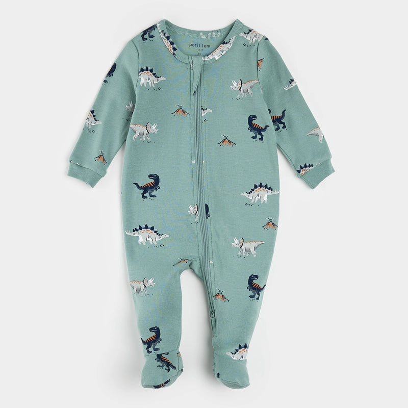 Petit Lem Dinosaur Print on Tidal Wave Footed Sleeper