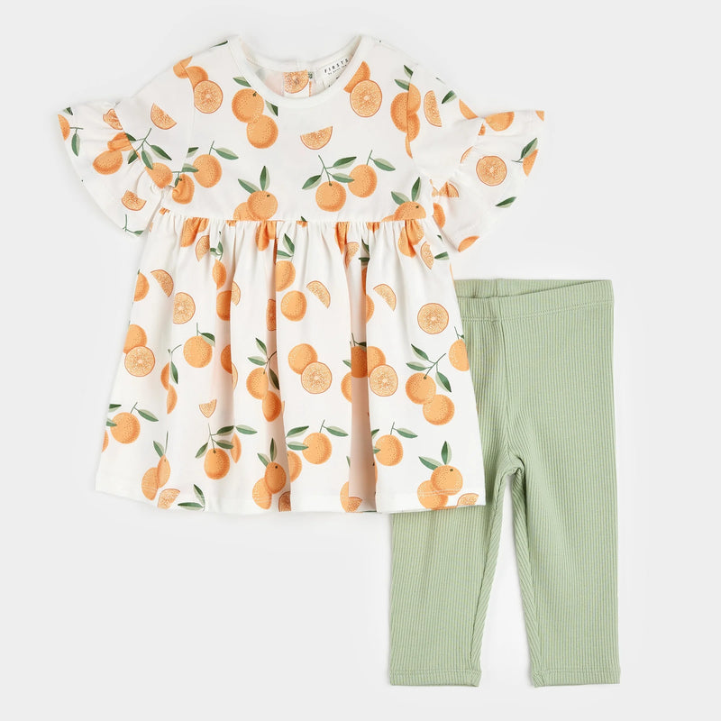 Petit Lem Orange Print Dress & Leggings Set